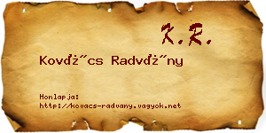 Kovács Radvány névjegykártya